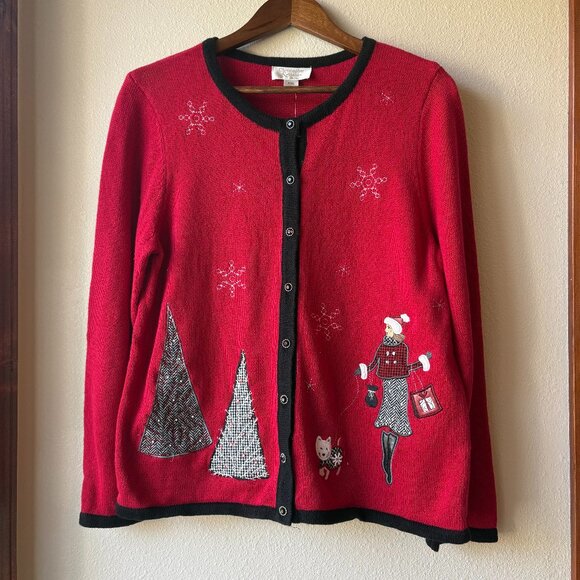 Christopher & Banks Sweaters - NWT Christopher & Banks Ugly Christmas Cardigan Chic French Lady Bichon Frise